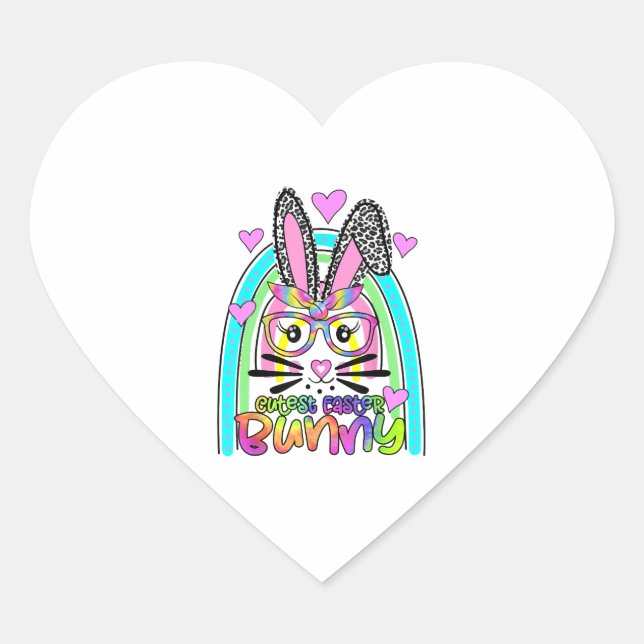 Cutest Easter Bunny Face Leopard Rainbow Happy Heart Sticker (Front)