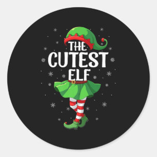 Cutest Elf Christmas Girls Women Elf Squad Xmas Fa Classic Round Sticker