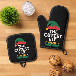 Cutest Elf Matching Family Christmas Oven Mitt & Pot Holder Set