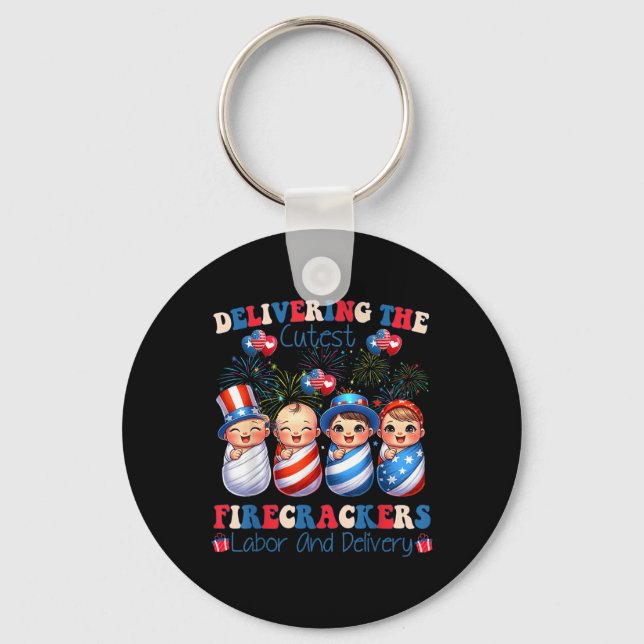 Cutest Firecrackers Labour Delivery 4th Of July  Key Ring (Front)