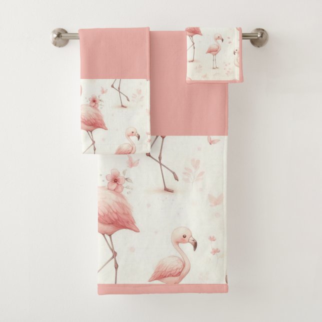 Cutest Flamingo Flock Bath Towel Set (Insitu)