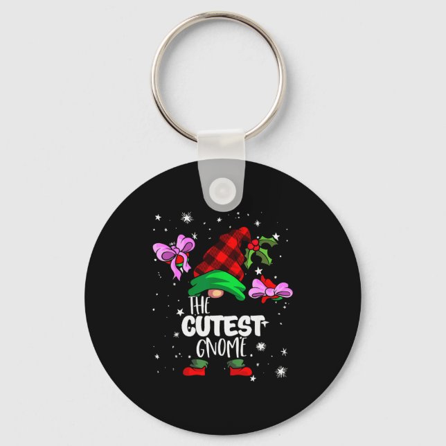 Cutest Gnome Red Buffalo Plaid Matching Family Chr Key Ring (Front)