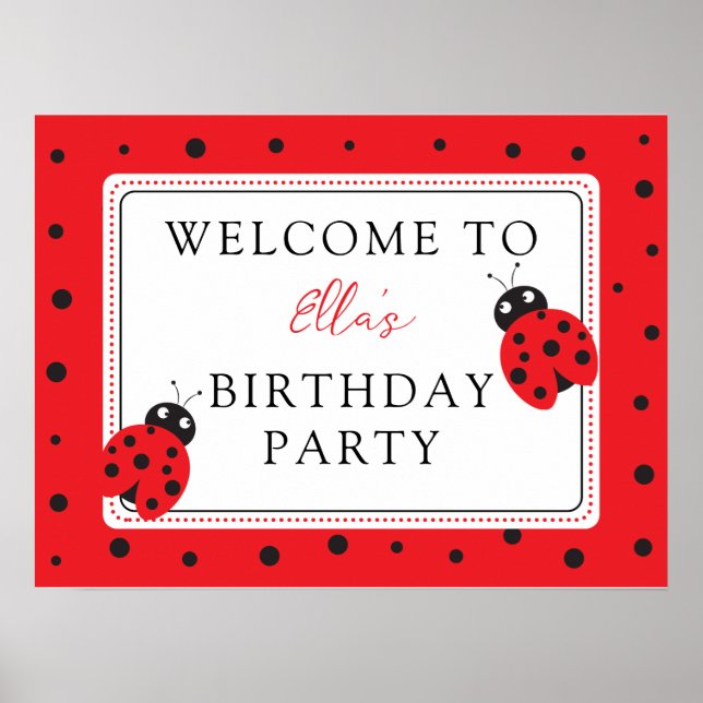 Cutest Little Ladybug Kids Birthday Party  Poster (Front)