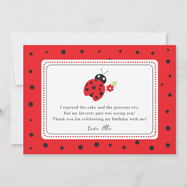Cutest Little Ladybug Kids Birthday Party Thank You Card (Front)