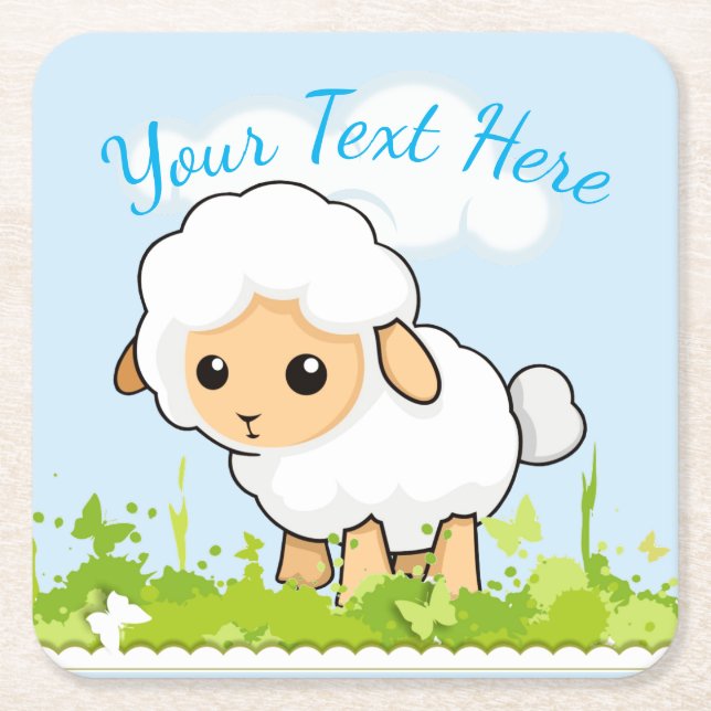 Cutest Little Lamb Square Paper Coaster (Front)