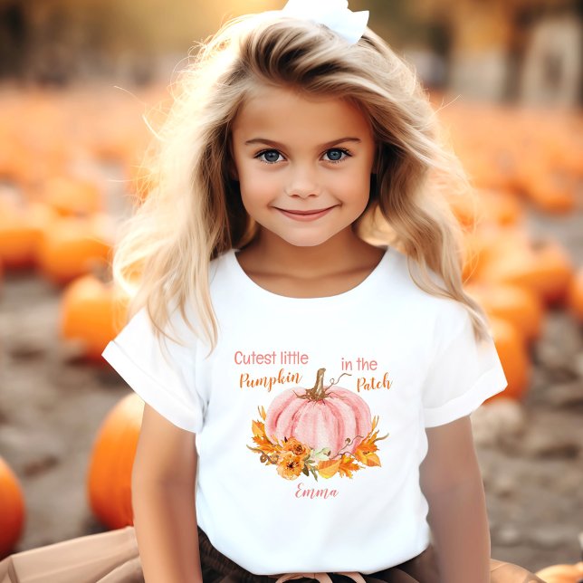 Cutest Little Pumpkin Fall Name Pink Toddler T-Shirt (Cutest Little Pumpkin Fall Name Pink Toddler T-shirt)