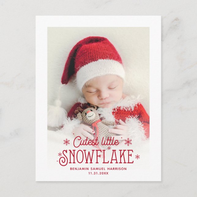 Cutest little snowflake photo birth announcement (Front)
