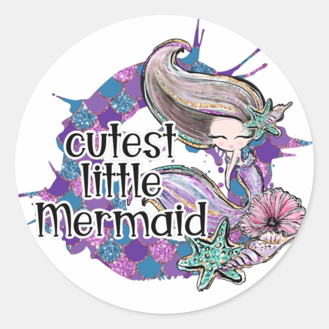 Cutest Little Sparkle Mermaid Classic Round Sticker (Front)