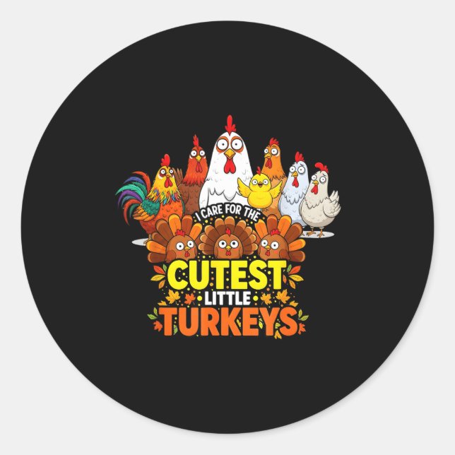 Cutest Little Turkeys Funny Thanksgiving Teacher D Classic Round Sticker (Front)