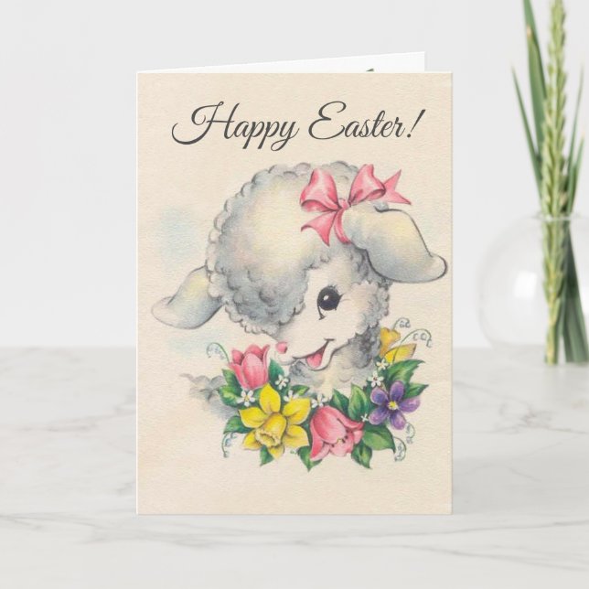 Cutest Little Vintage Easter Lamb Ever Holiday Card (Front)