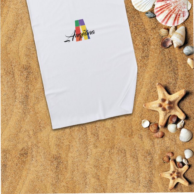 Cutest luxury colourful initial name A white Beach Towel (Creator Uploaded)
