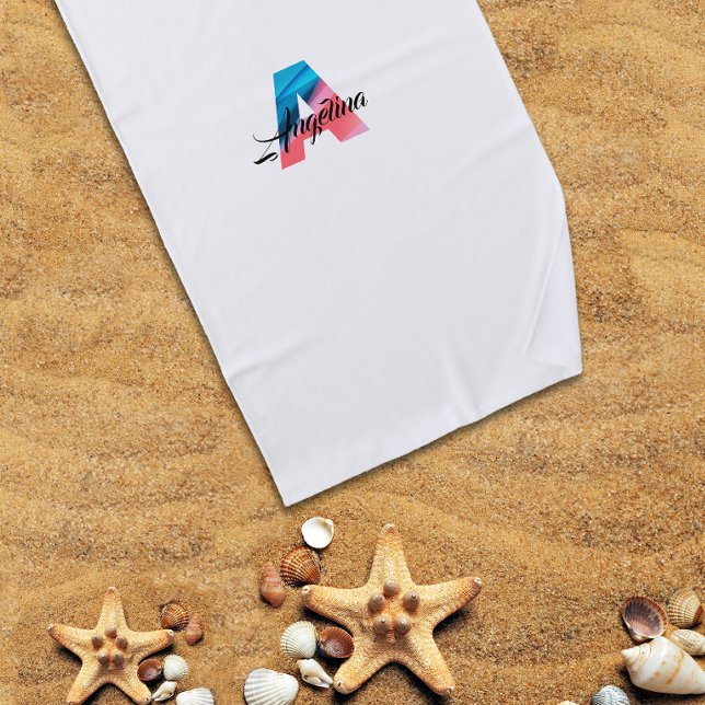 Cutest luxury coral blue initial name A white Beach Towel (Creator Uploaded)