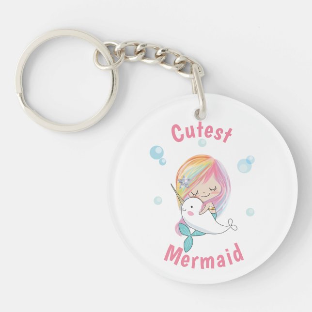 Cutest mermaid keychain Little mermaid and narwhal (Front)