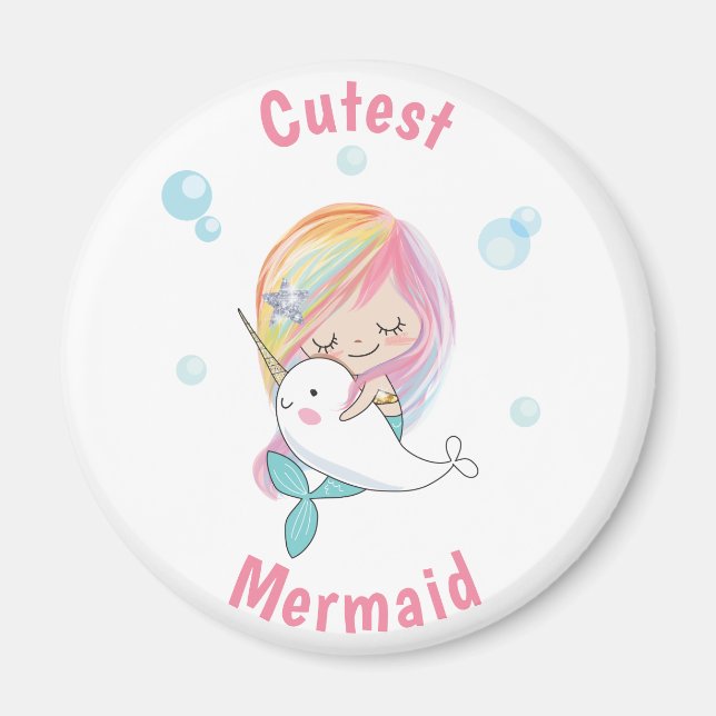 Cutest mermaid magnet Little mermaid and narwhal (Front)