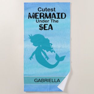 Cutest Mermaid Silhouette  Personalized Beach Towel