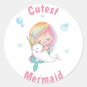 Cutest mermaid sticker Little mermaid and narwhal