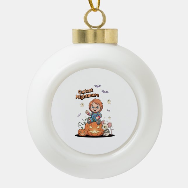 Cutest Nightmare Chucky Halloween Ceramic Ball Christmas Ornament (Front)