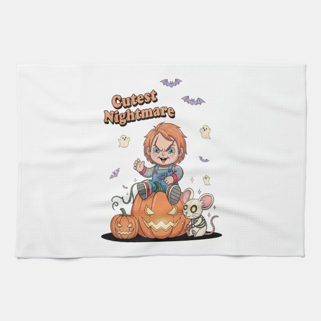 Cutest Nightmare Chucky Halloween Tea Towel (Horizontal)