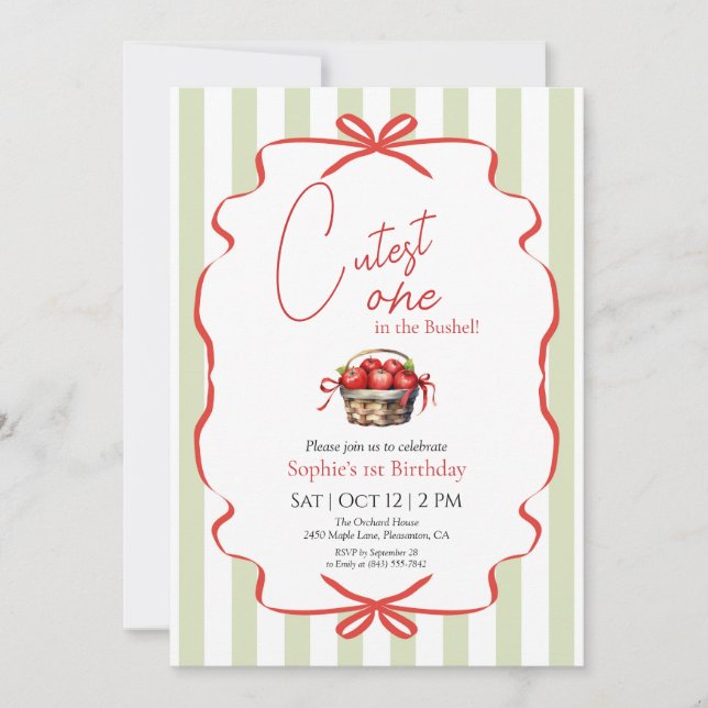 Cutest One in the Bushel First Birthday Invitation (Front)