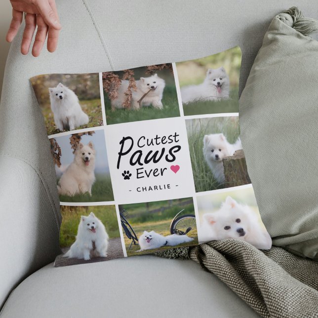 Cutest Paws Ever Modern Cute Pet Dog Photo Collage Cushion (Creator Uploaded)