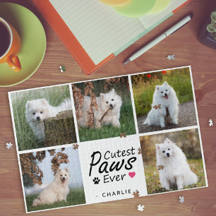 Cutest Paws Ever Modern Cute Pet Dog Photo Collage Jigsaw Puzzle