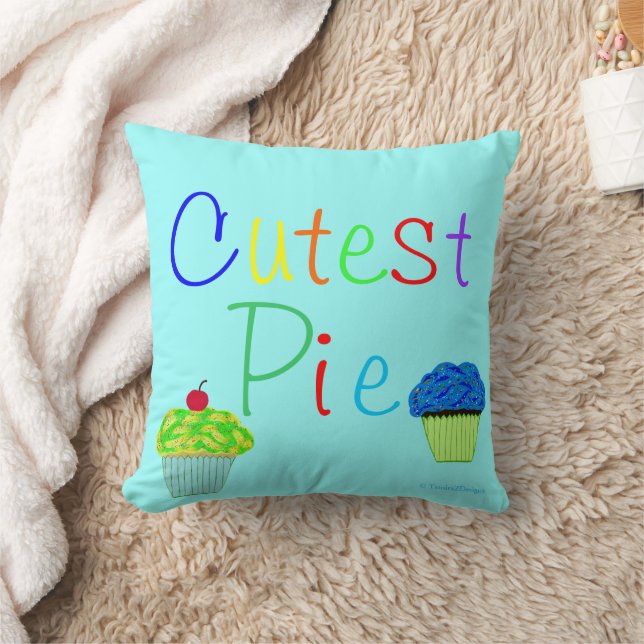 Cutest Pie Yellow & Blue Cupcakes PERSONALIZE Cushion (Blanket)