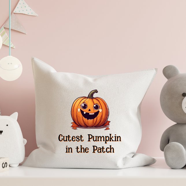 Cutest Pumpkin Cartoon Halloween Orange Text Cushion (Creator Uploaded)
