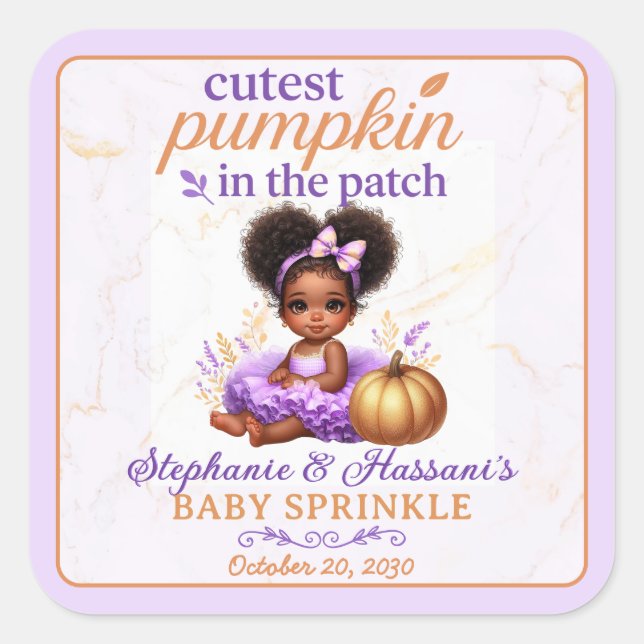Cutest Pumpkin in the Patch Afro Baby Girl Shower Square Sticker (Front)