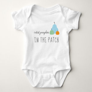 Cutest Pumpkin In The Patch Autumn Fall Blue Baby Bodysuit