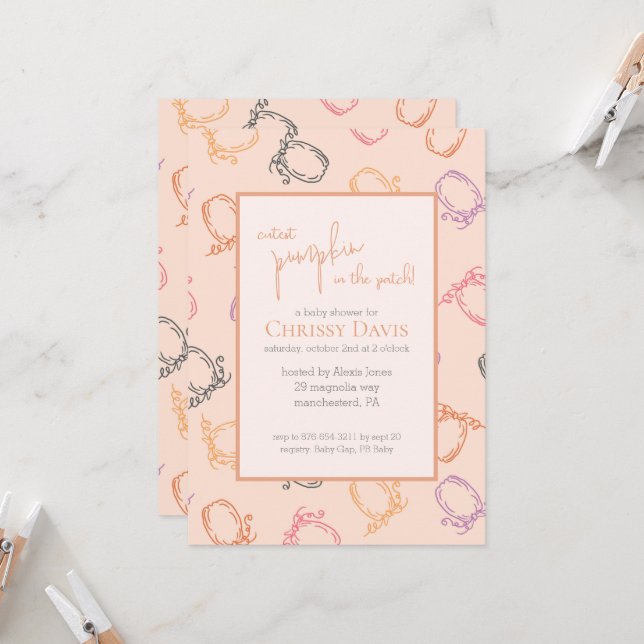 Cutest Pumpkin in the Patch Baby Shower Invitation (Front/Back In Situ)