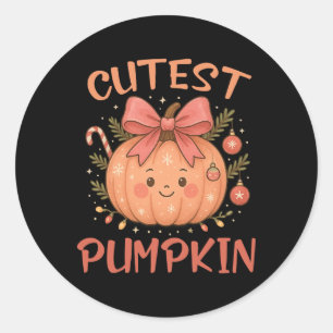 Cutest Pumpkin With Bow And Holiday Vibes – Kawaii Classic Round Sticker