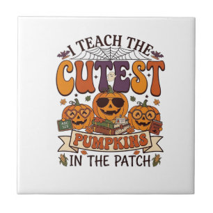 Cutest Pumpkins Halloween Teacher Glasses Books_1 Ceramic Tile