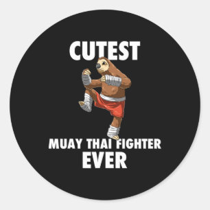 Cutest Sloth Fighter Ever - Muay Thai Kickboxing G Classic Round Sticker