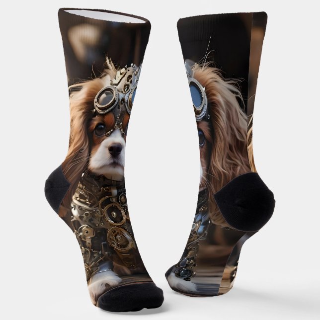 Cutest Steampunk Cavalier Spaniel Puppy, Socks (Angled)