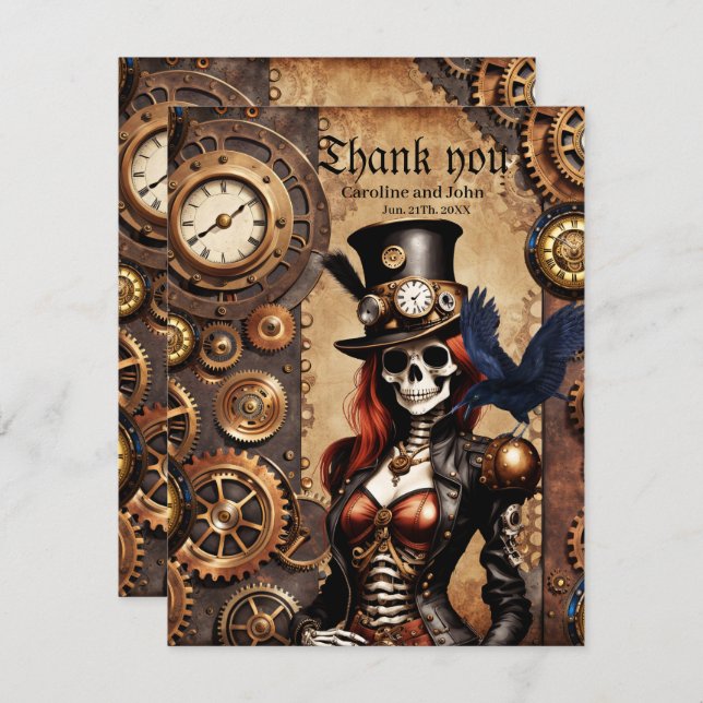 Cutest Steampunk Skeleton  Thank You Card (Front/Back)