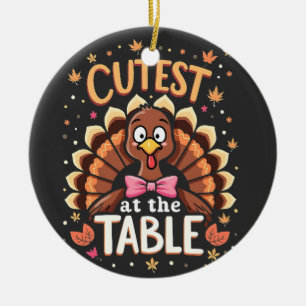 Cutest Turkey at the Table Funny Thanksgiving Ceramic Ornament
