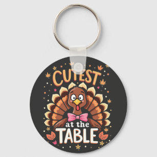 Cutest Turkey at the Table Funny Thanksgiving Key Ring