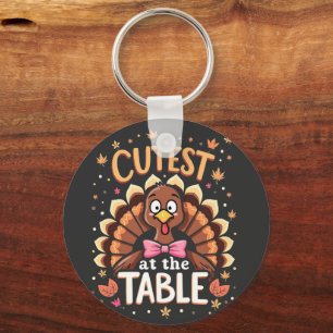 Cutest Turkey at the Table Funny Thanksgiving Key Ring