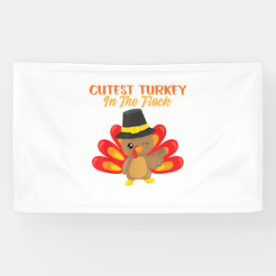 Cutest Turkey In Flock Happy Thanksgiving Day Boy Banner