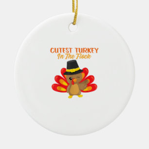 Cutest Turkey In Flock Happy Thanksgiving Day Boy Ceramic Ornament