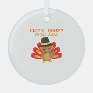 Cutest Turkey In Flock Happy Thanksgiving Day Boy Glass Tree Decoration