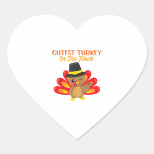 Cutest Turkey In Flock Happy Thanksgiving Day Boy Heart Sticker