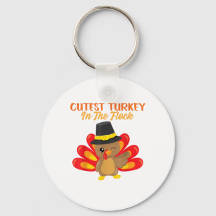 Cutest Turkey In Flock Happy Thanksgiving Day Boy Key Ring