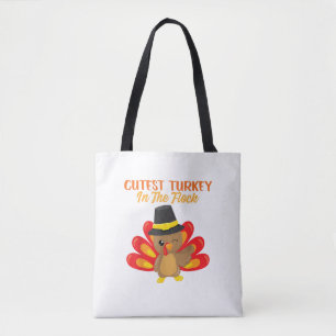 Cutest Turkey In Flock Happy Thanksgiving Day Boy Tote Bag