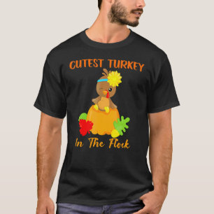 Cutest Turkey In Flock Happy Thanksgiving Day Girl T-Shirt