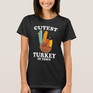 Cutest Turkey In Town Funny Thanksgiving Peace Sig T-Shirt