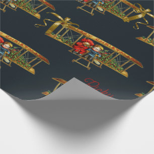 Cutest Vintage Children in Plane Name Wrapping Paper