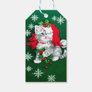 Cutest vintage Christmas Kitten Holiday Gift Tag