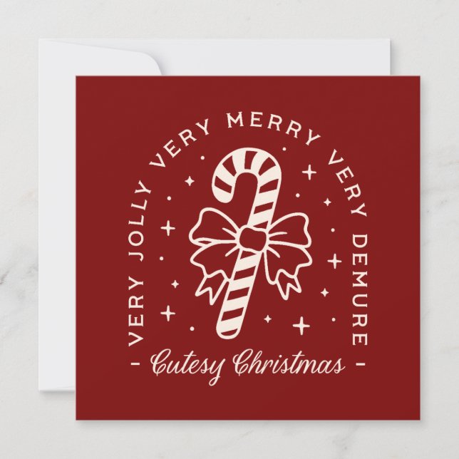 Cutesy Christmas preppy candy cane bow Holiday Card (Front)