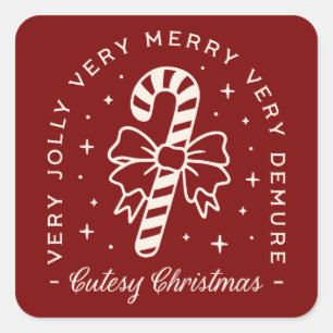 Cutesy Christmas preppy candy cane bow red Square Sticker